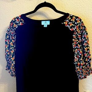 CeCe Rich Black Floral Sleeve Top